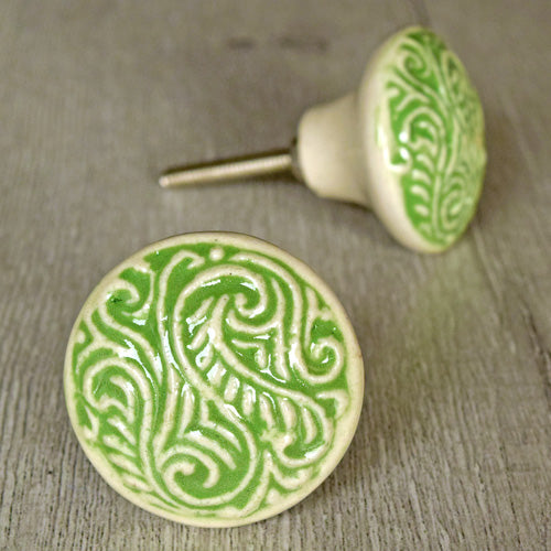 Tetouan Green Floral Ceramic Knob for Drawers