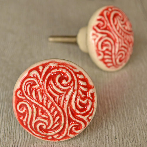 Tetouan Red Floral Ceramic Knob for Drawers