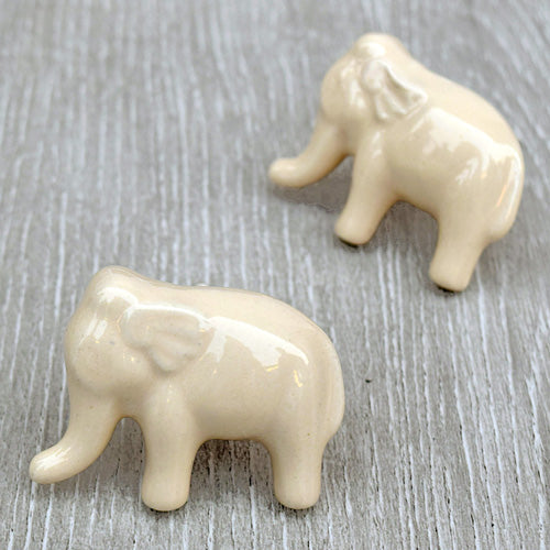 Tusker Trails Elephant Ceramic Kids Nursery Cabinet Knob Pull