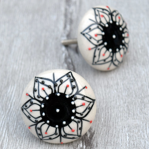 Tromso Black Flower Ceramic Cabinet Knob