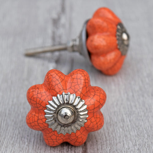 Folkestone Orange Crackled Melon Ceramic Cabinet Dresser Knob