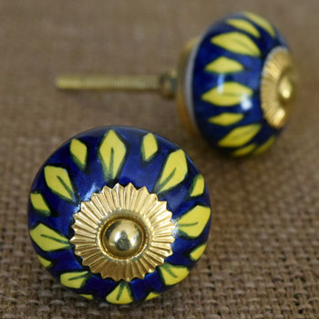 Blue Yellow Dabu Ceramic Cupboard Door Knob