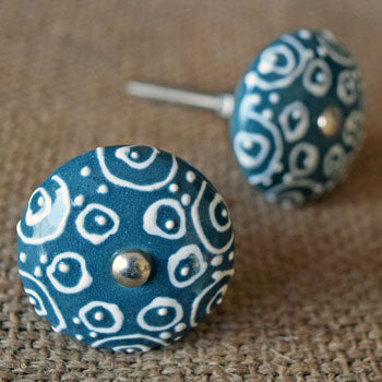 Blue Bandhani Ceramic Cupboard Door Knob