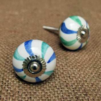 Shanti Green and Blue Ceramic Cupboard Door Knob