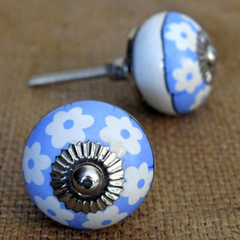 Blue Daisy Ceramic Cupboard Door Knob