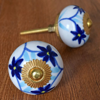 Blue Forget-me-nots Ceramic Cupboard Door Knob