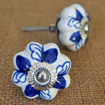 Blue Patola Floral Ceramic Cupboard Door Knob