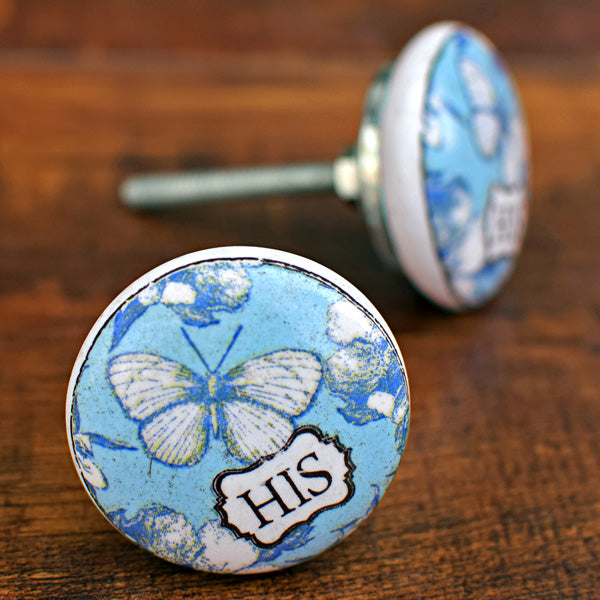 Blue Butterfly Ceramic Cupboard Door Knob