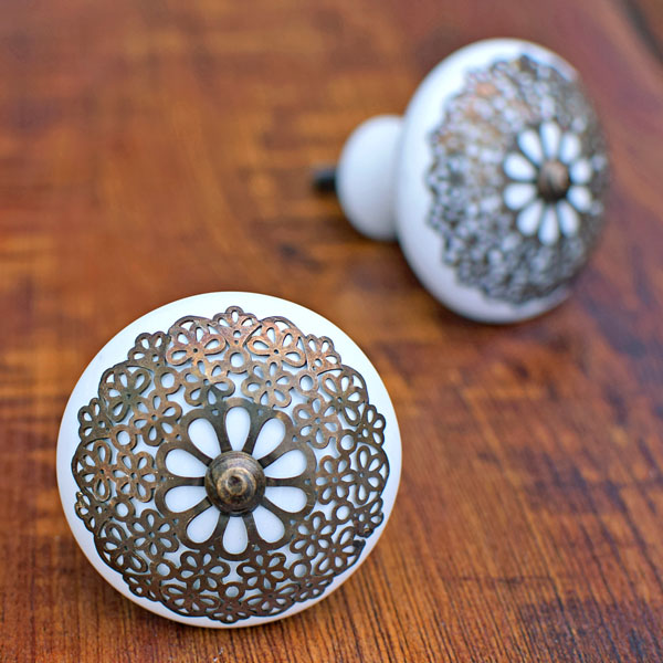 Mendoza Filigree White Ceramic Cabinet Dresser Knob