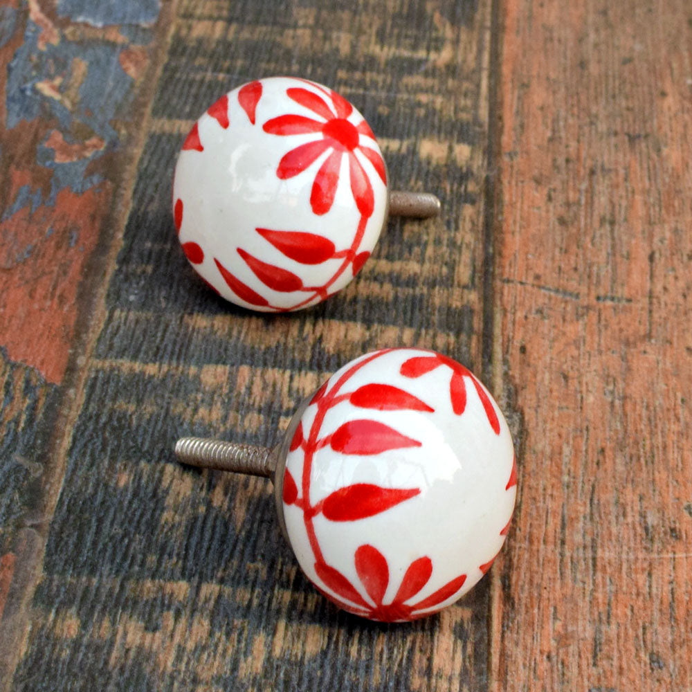 Red Iris Ceramic Cabinet Dresser Knob