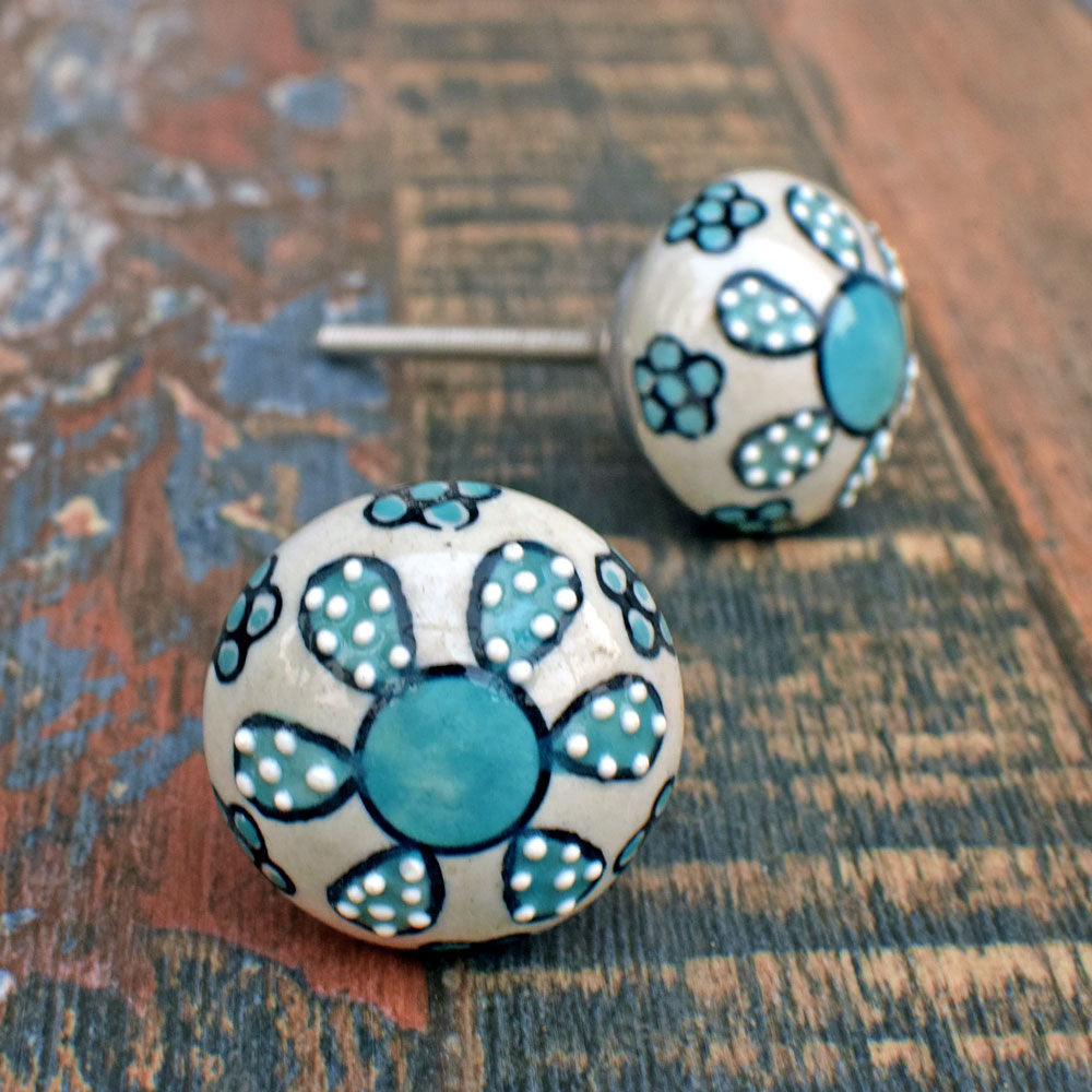 Blue Verbena Ceramic Cabinet Dresser Knob