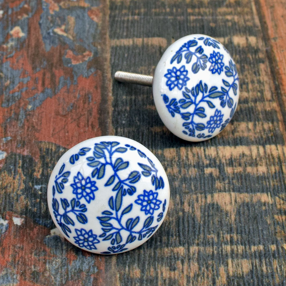 Norwich Blue Floral Ceramic Cabinet Dresser Knob