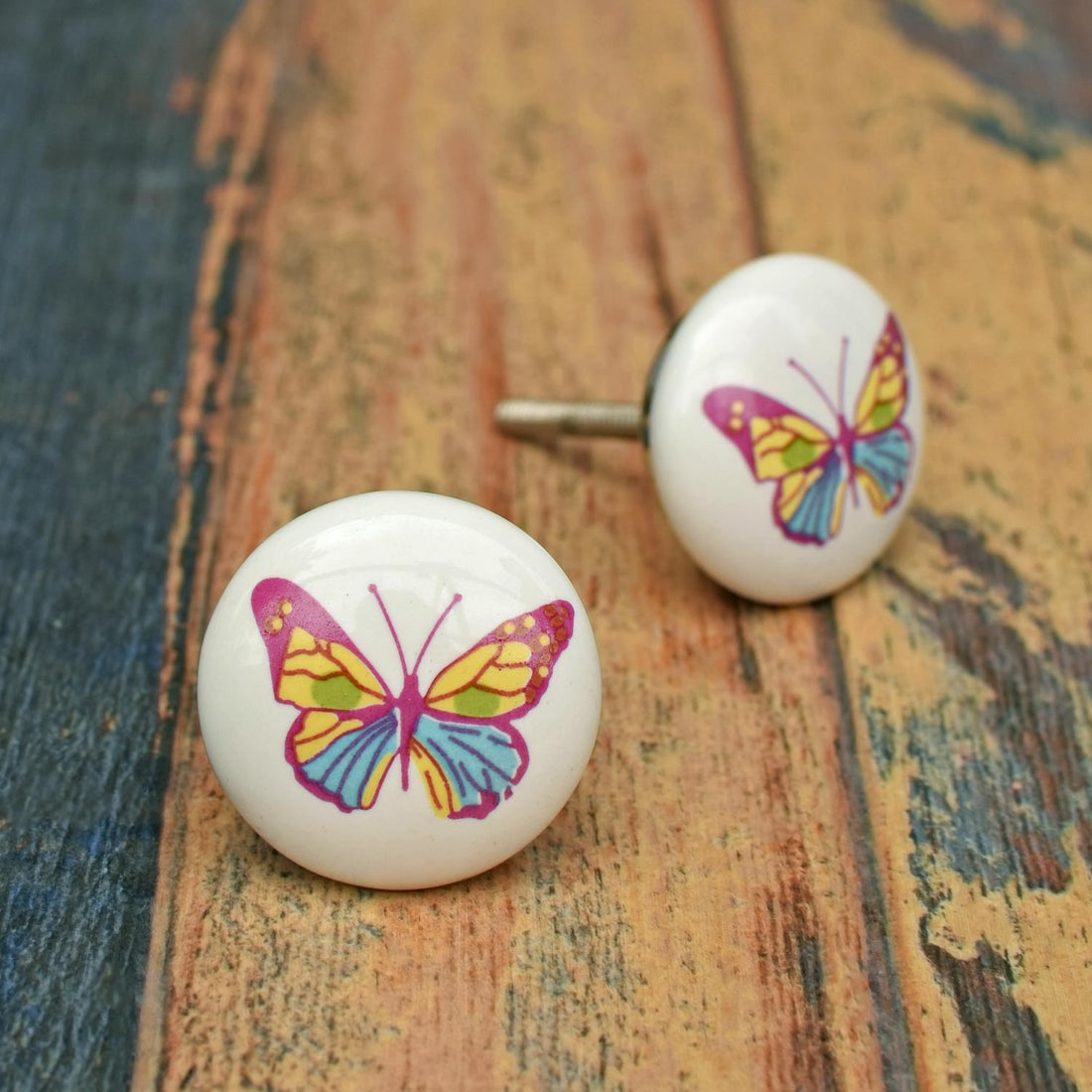 Rainbow Monarch Butterfly Ceramic Kids Cabinet Door Knob