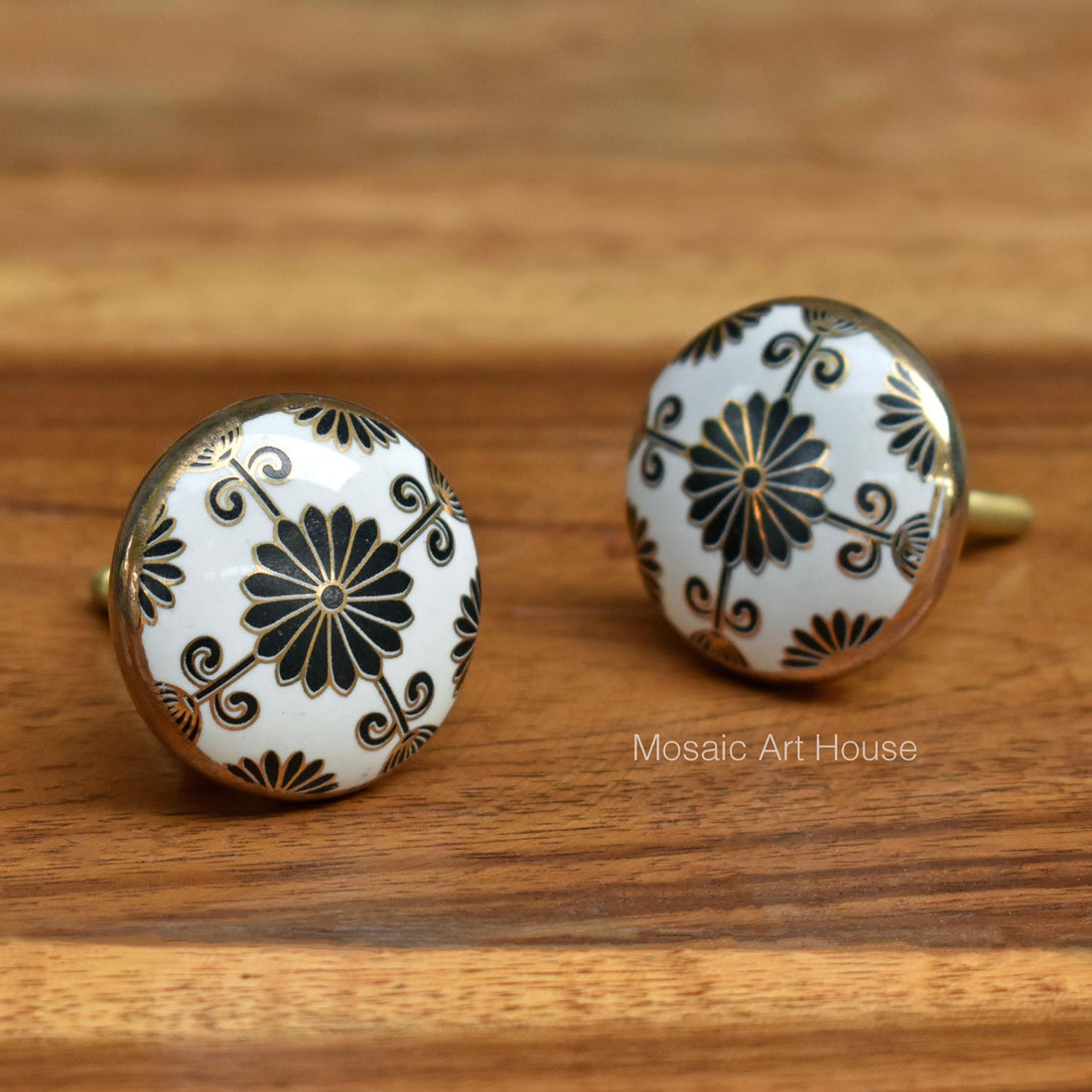 Dijon Noir Floral Ceramic Cupboard and Cabinet Door Knob