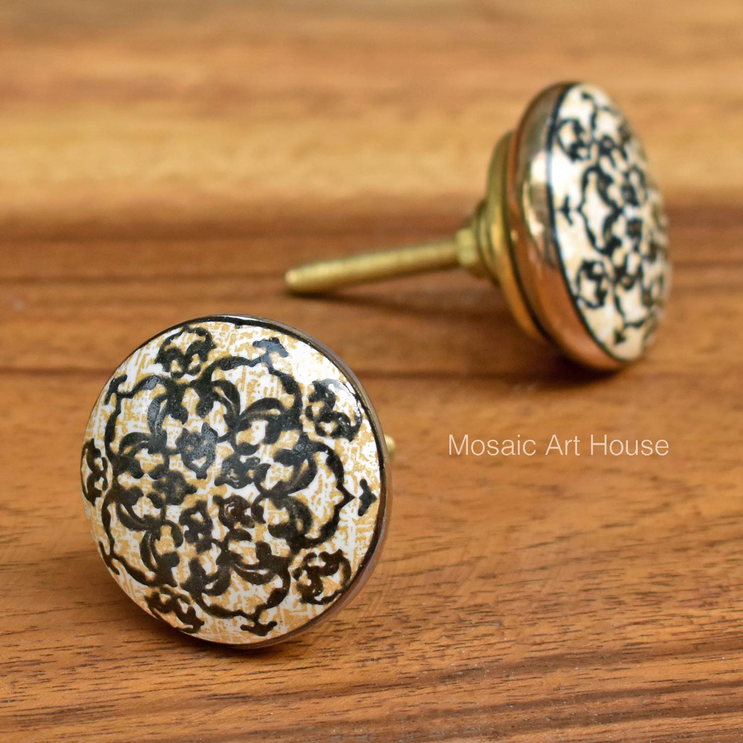 Golden Ash Floral Ceramic Cupboard and Cabinet Door Knob