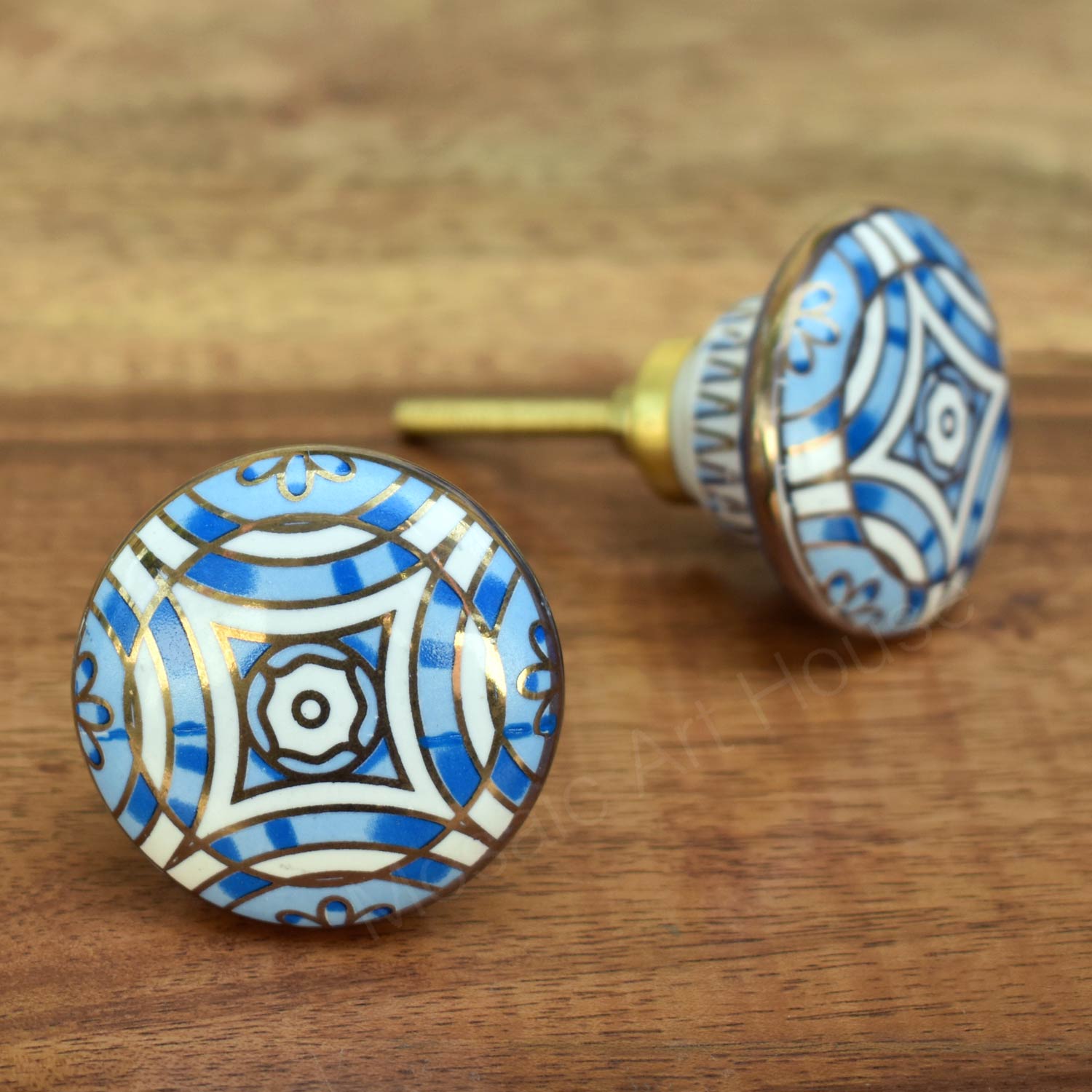 Indigo Gold Ceramic Cupboard and Cabinet Door Knob