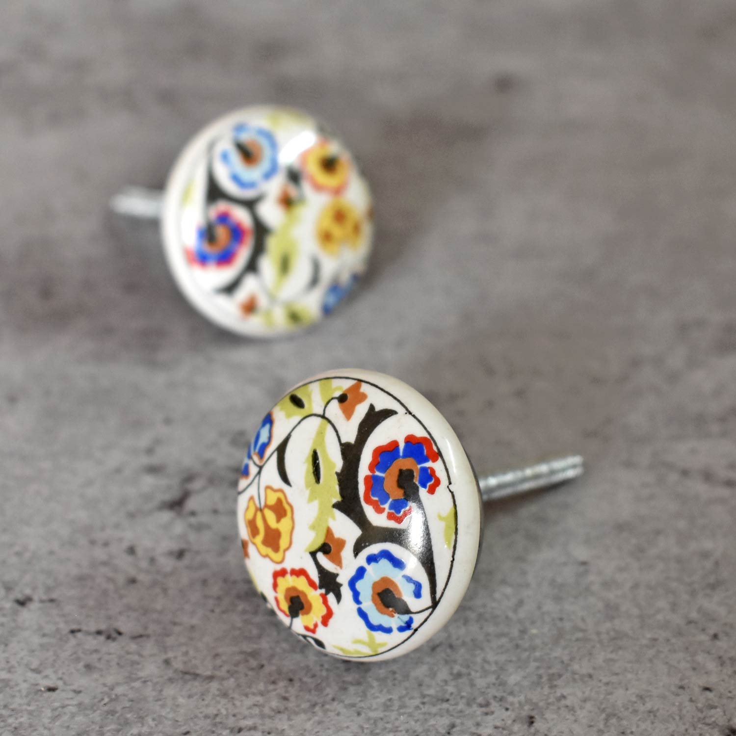 Kaleidoscopic Floral Ceramic Cupboard and Cabinet Door Knob