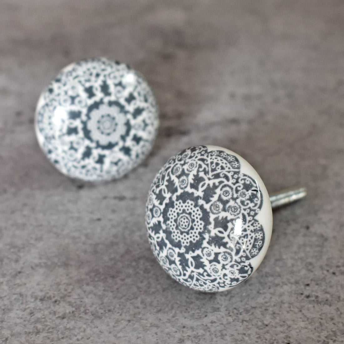 Muted Grey Floral Ceramic Cupboard and Cabinet Door Knob