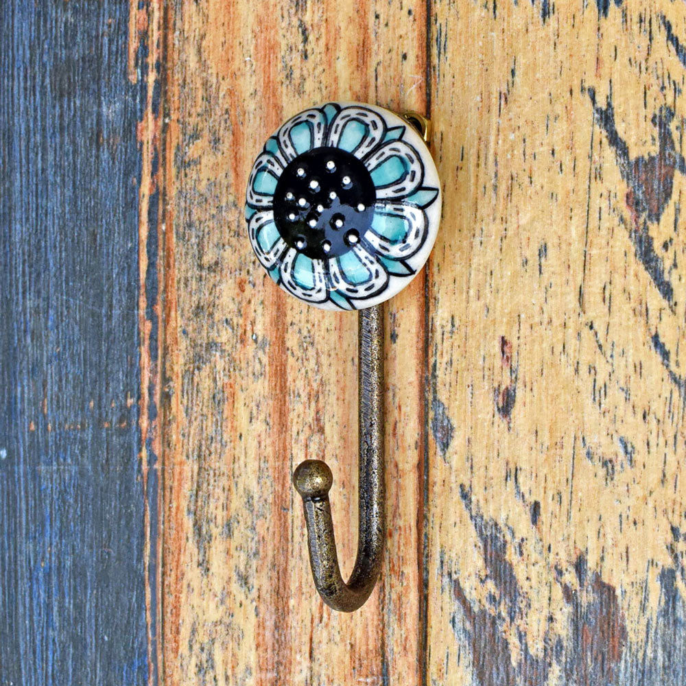 Dreamy Druzy Floral Ceramic Knob Antique Coat Hook