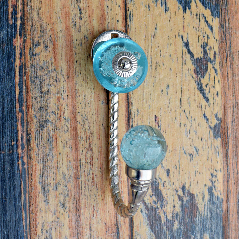 Oceanic Opulence Aqua Bubble Knob Silver Coat Hook