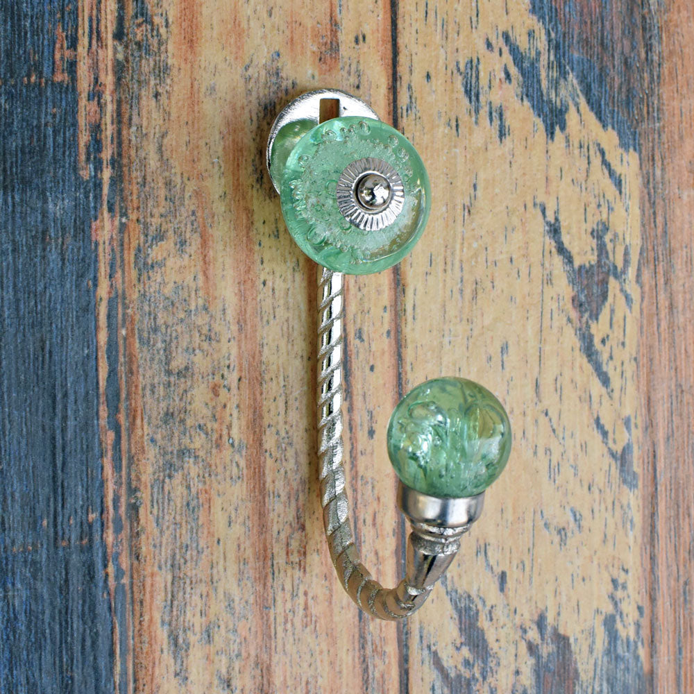 Mineral Marvel Mint Green Bubble Knob Silver Wall Hook