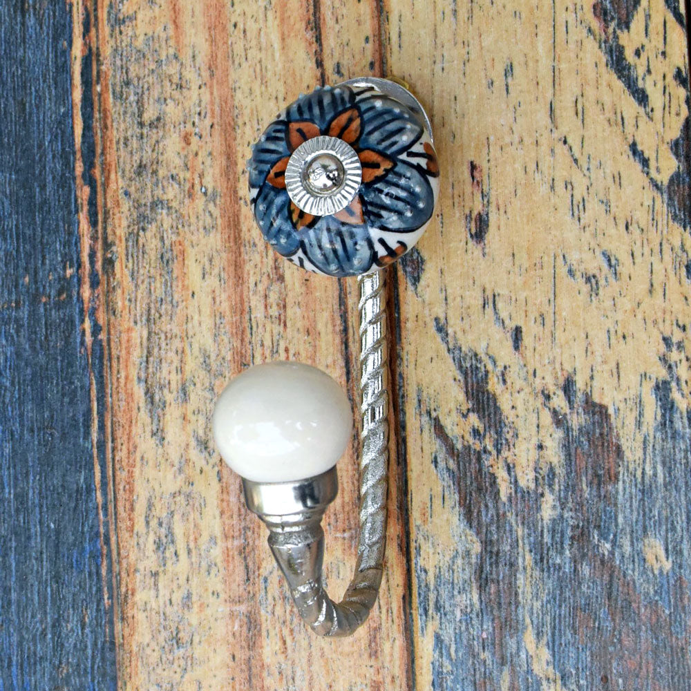 Radiant Rock Floral Ceramic Knob Silver Coat Hook