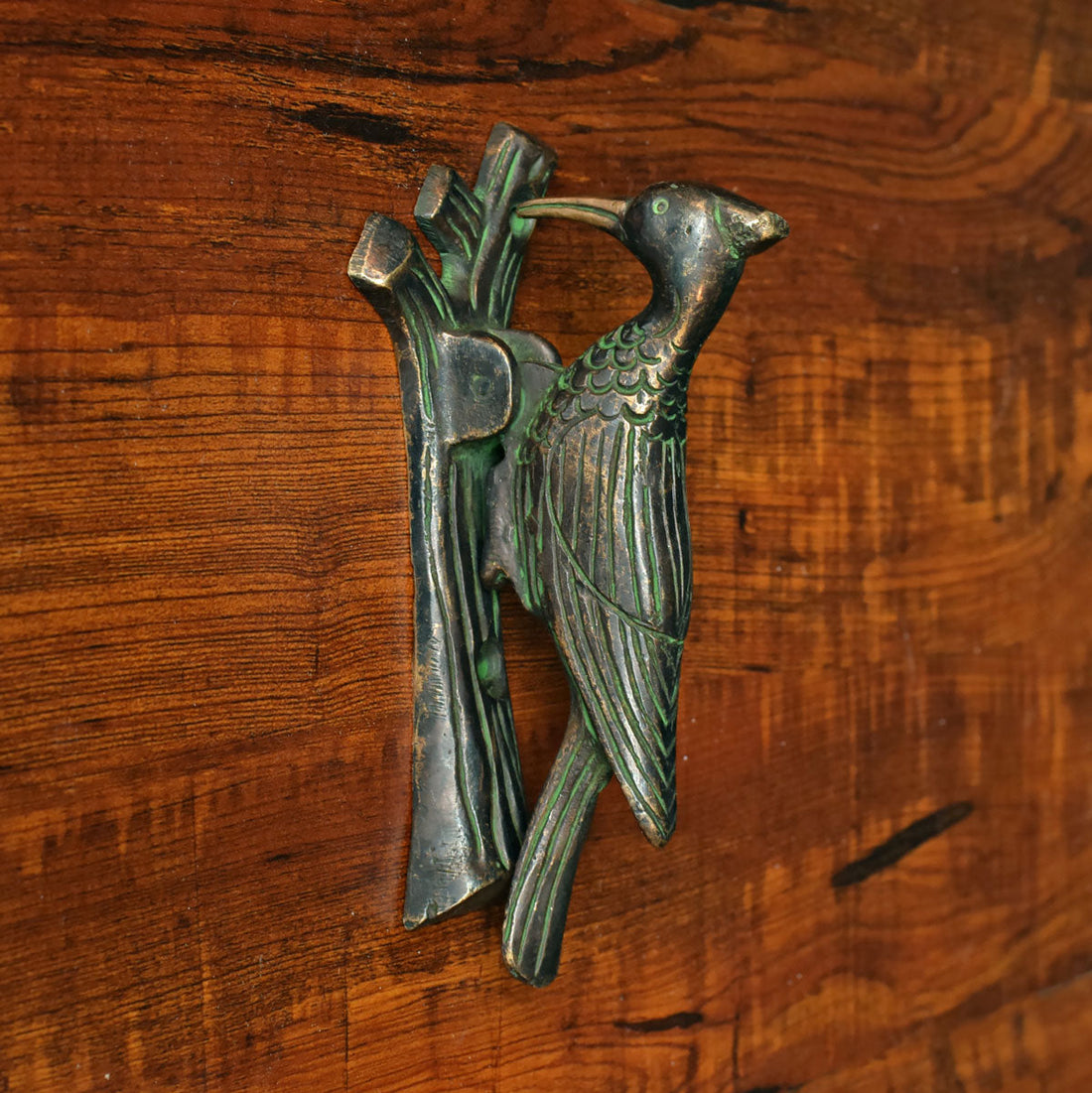 Piper Woodpecker Antique Brass Door Knocker