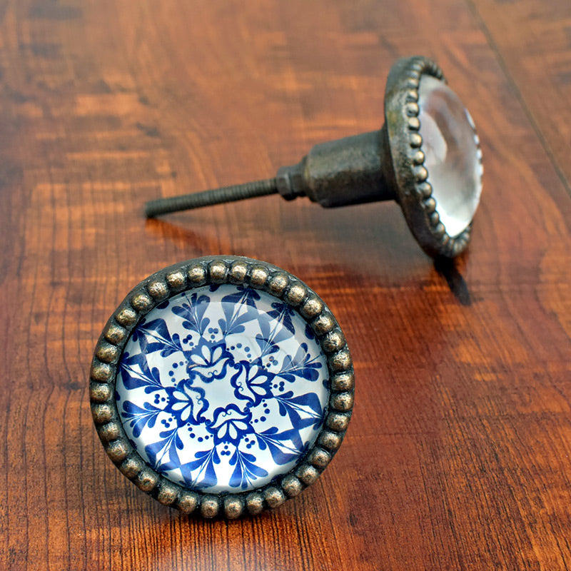 Fez Blue Metal Glass Drawer Knob and Pull