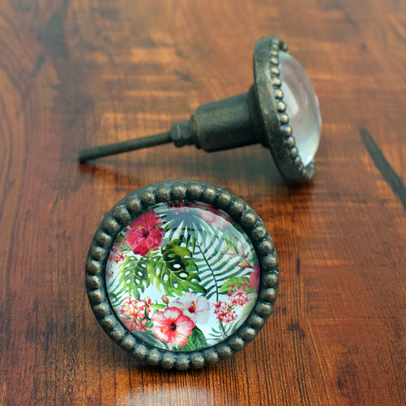 Caribbean Jungle Round Metal Glass Cabinet Dresser Knob