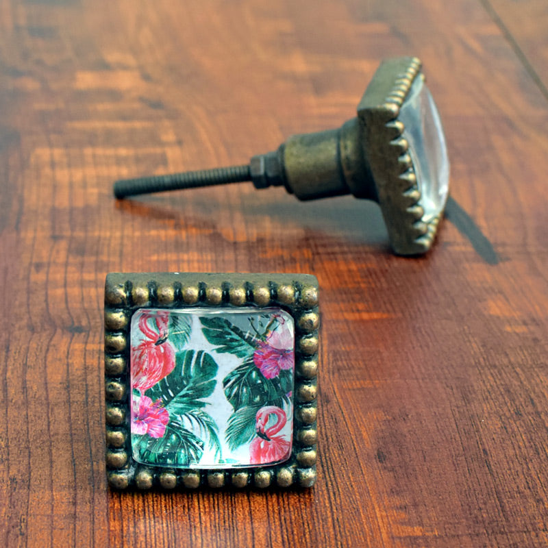 Medina Pink Square Metal Glass Cabinet Dresser Knob