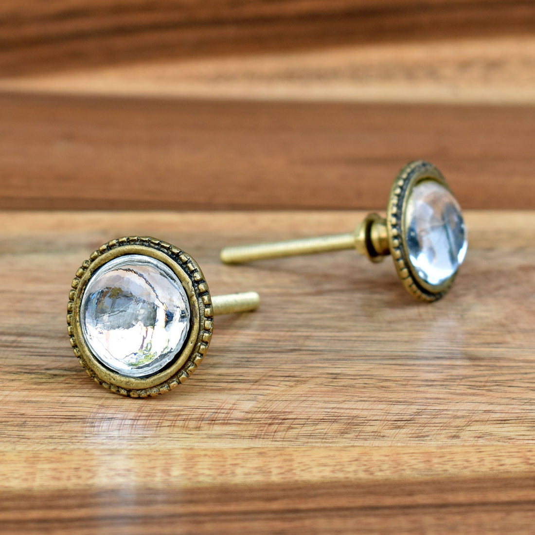 Ophelia Glass Brass Cupboard Drawer Knob