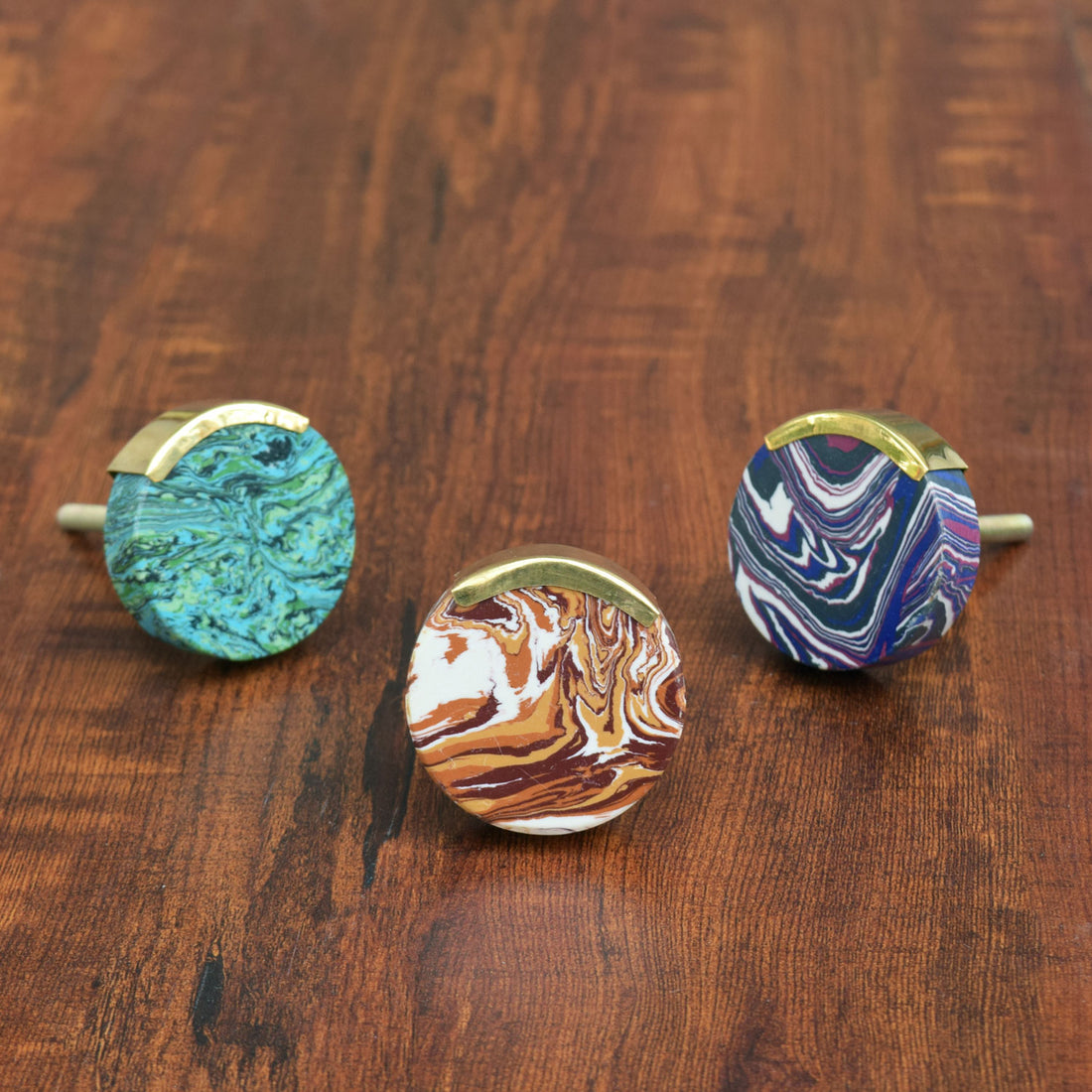 Round Whirl Brass Stone Furniture Drawer Knob