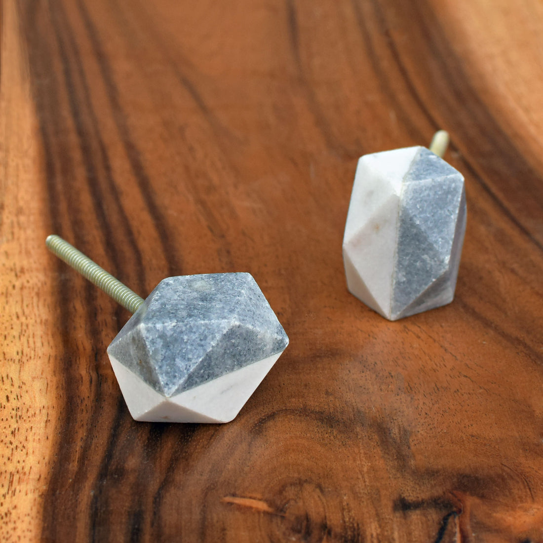 White Grey Stone Icosahedron Cupboard Knob
