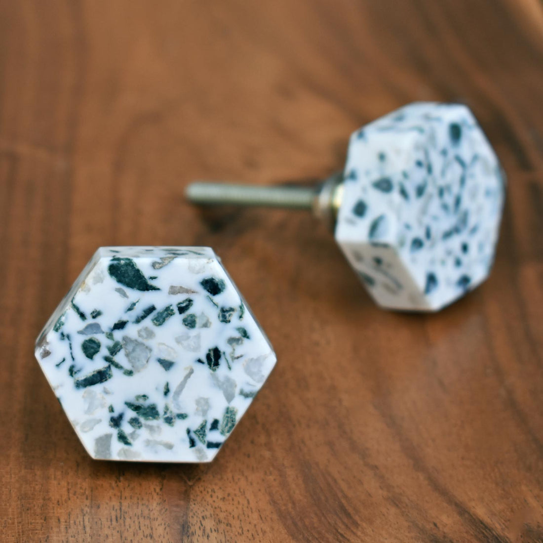White Terrazzo Hexa Cabinet Cupboard Knob