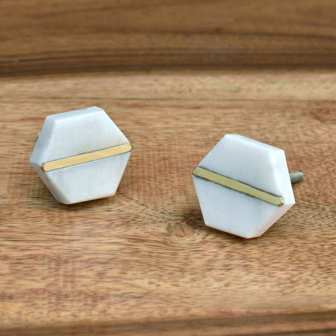 Hexa Stone Brass Inlay Furnture Cabinet Knob