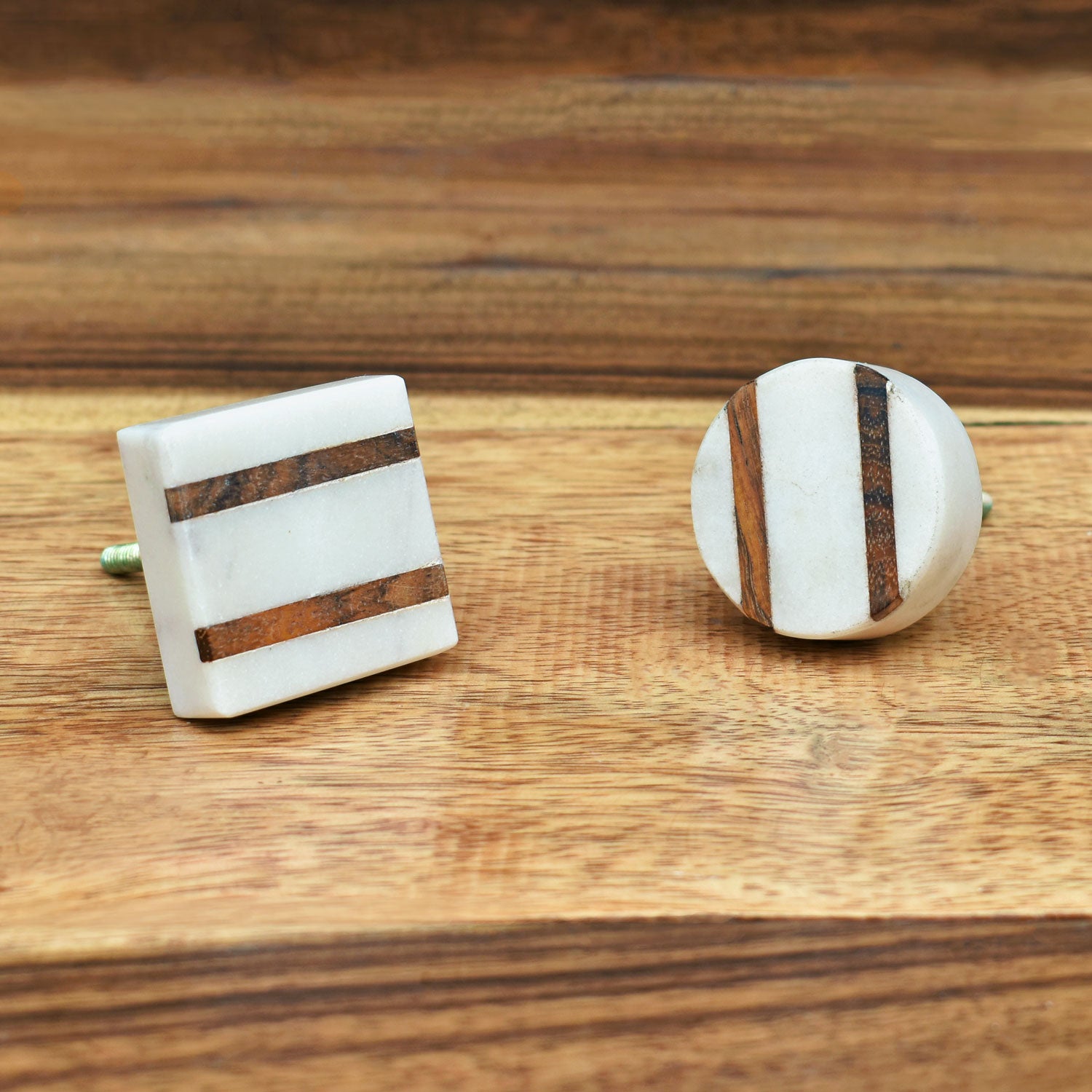 White Stone Wood Parallel Knob For Drawers