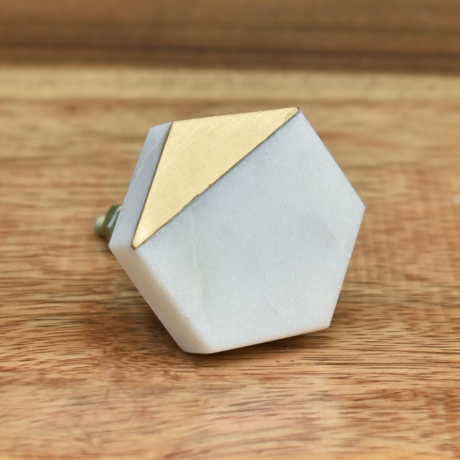 Hexagonal Brass White Stone Drawer Knob