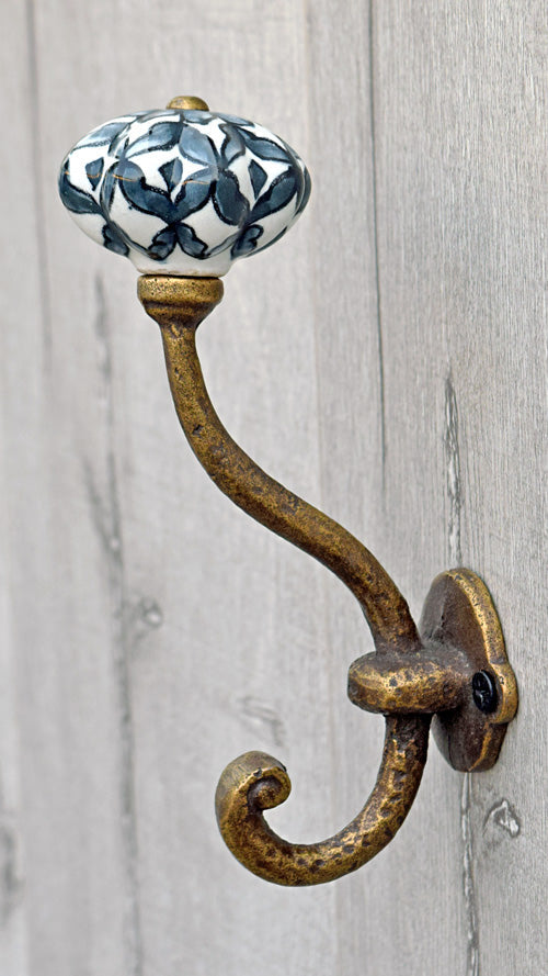 Volos Cast Iron Floral Ceramic Knob Coat Wall Hook