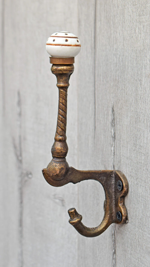 Seles Cast Iron White Ceramic Knob Coat Wall Hook