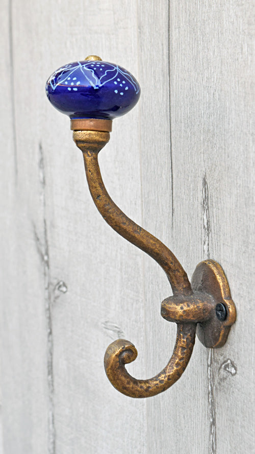 Volos Cast Iron Blue Ceramic Knob Coat Wall Hook