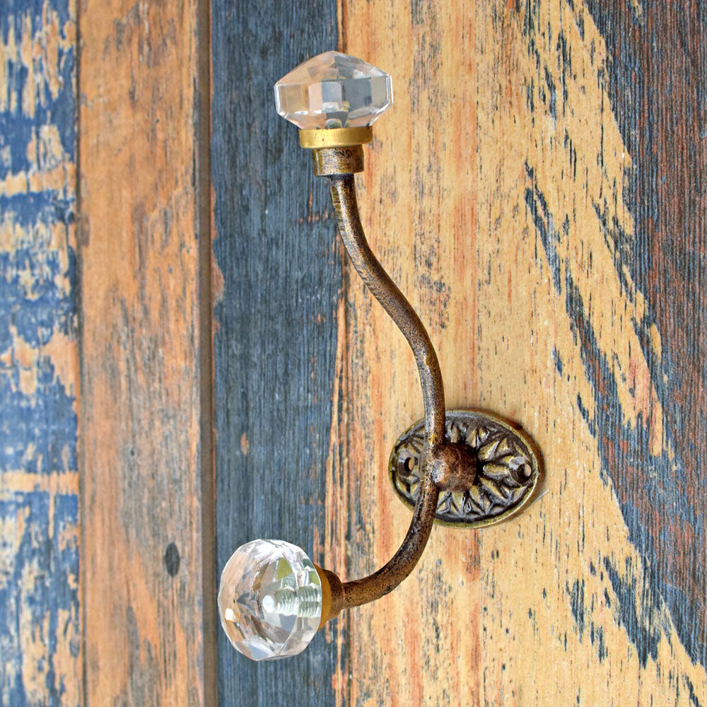 Barletta Iron and Crystal Glass Coat and Towel Wall Hook