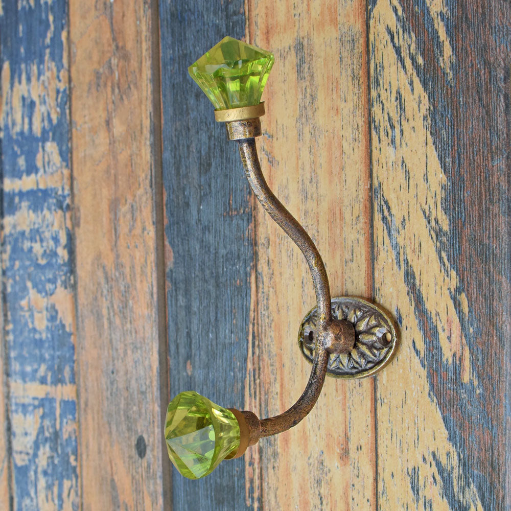 Barletta Iron and Green Glass Coat and Towel Wall Hook