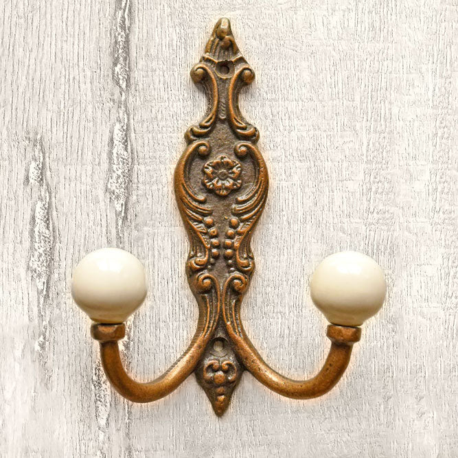 Aberdeen Cast Iron White Ceramic Double Wall Hook