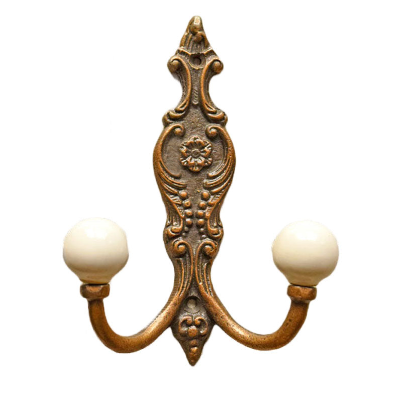 Aberdeen Cast Iron White Ceramic Double Wall Hook