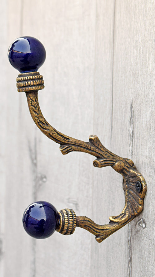 Izmir Iron Branch Navy Ceramic Knob Wall Hook