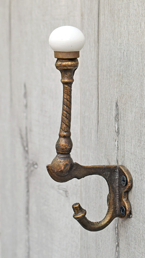 Seles Cast Iron Ivory Ceramic Knob Coat Wall Hook