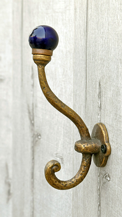 Volos Cast Iron Navy Ceramic Knob Coat Wall Hook