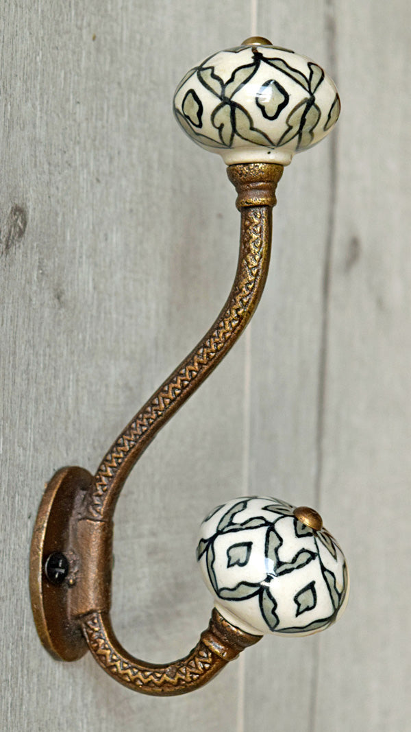 Adana Cast Iron Grey Ceramic Knob Wall Hook
