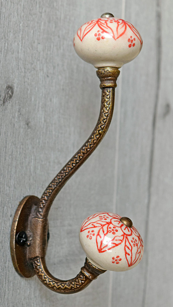 Adana Cast Iron Red Ceramic Knob Wall Hook