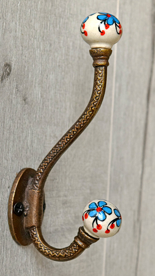 Adana Cast Iron Blue Red Ceramic Knob Wall Hook